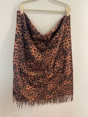 Leopard Print Fringe Scarf - Brown/Black